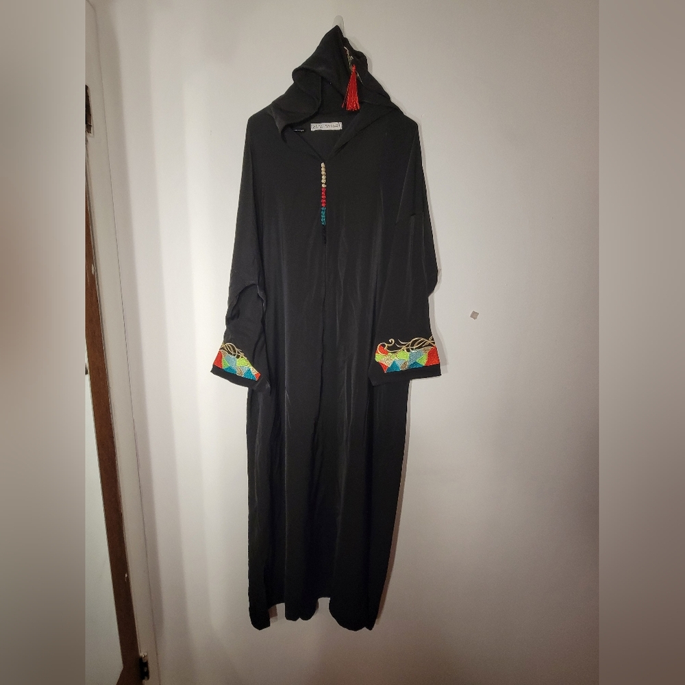 Kilina Black Hooded Moroccan Caftan - Size XL